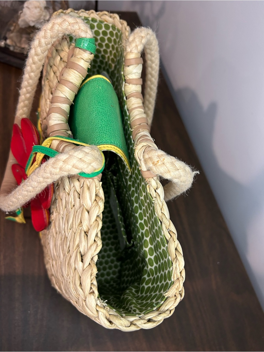 Brighton Woven Hula Straw Tote with Green Leaf Appliqué & Red Flower Charm - Picture 8 of 17